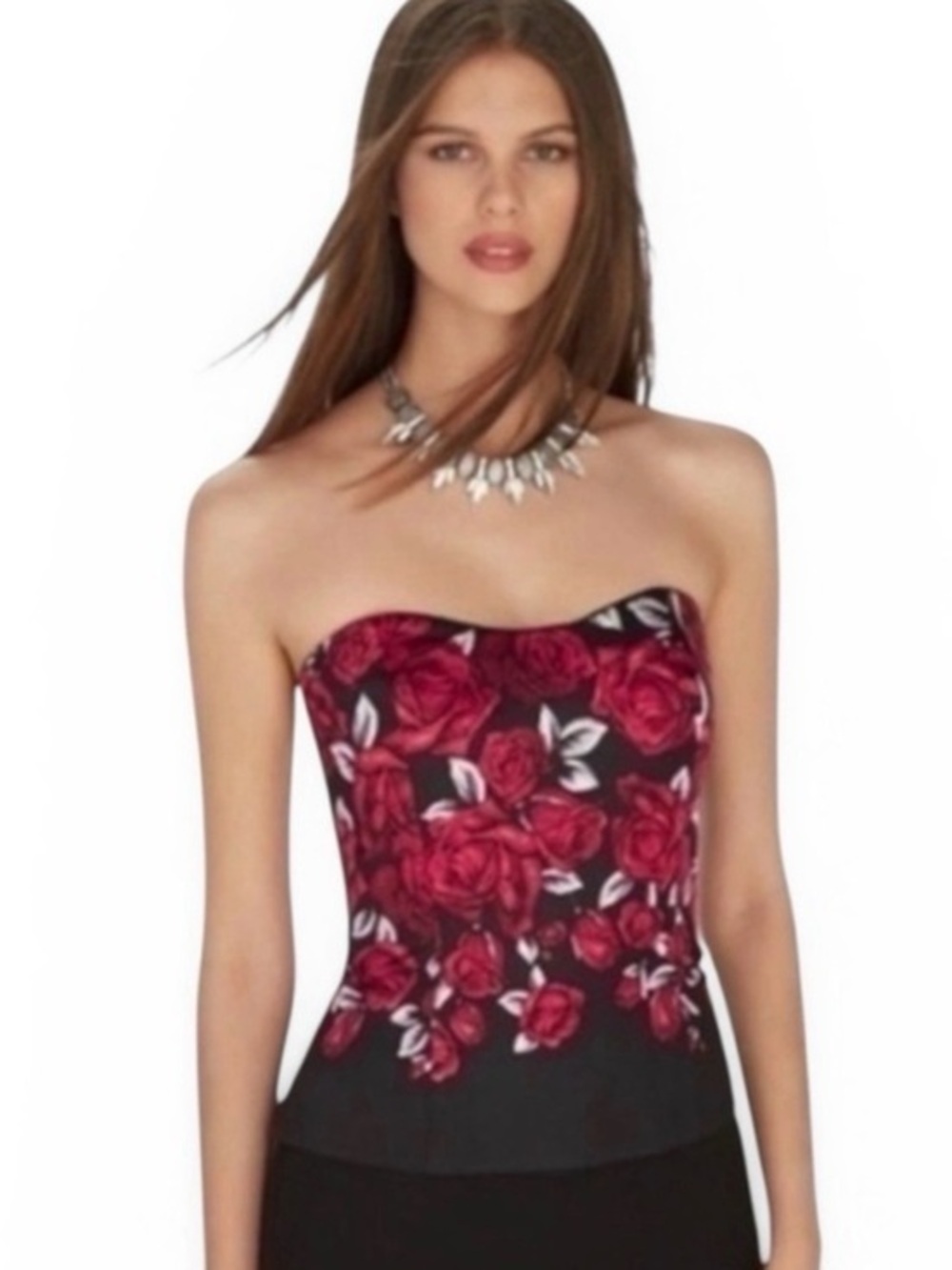 White House Black Market Red Black & White Rose Bustier Size 2
